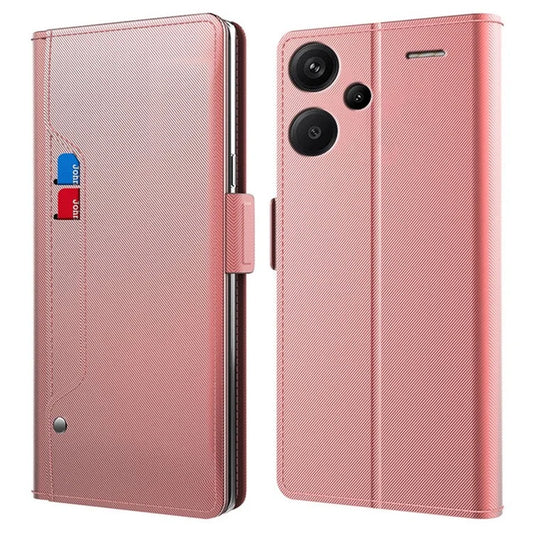 For Xiaomi Redmi Note 13 Pro+ 5G Mirror Design Stand Case PU Leather Phone Cover with Card Slot