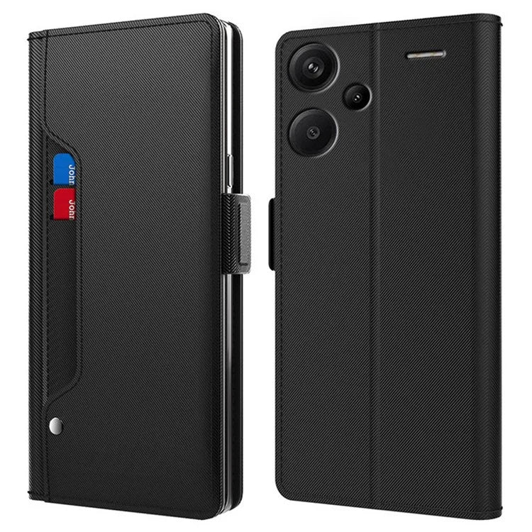 For Xiaomi Redmi Note 13 Pro+ 5G Mirror Design Stand Case PU Leather Phone Cover with Card Slot
