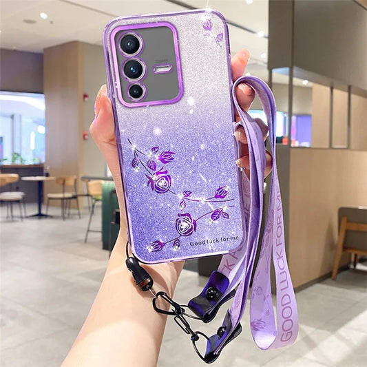 KADEM For vivo V23 5G / S12 Case Flower Design TPU Smartphone Back Cover with Strap