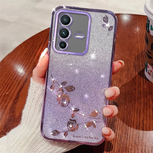 KADEM For vivo V23 Pro 5G / S12 Pro Case Flower Decor TPU Glitter Phone Cover