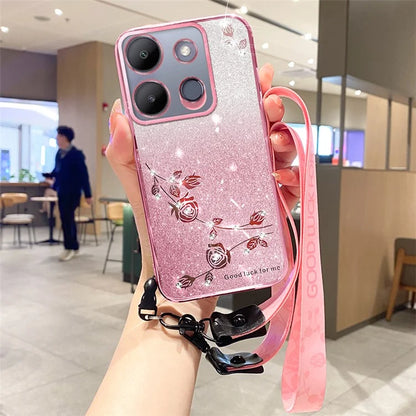 KADEM For Transsion Tecno Spark Go 2023 4G / Transsion Infinix Smart 7 4G Case Flower Decor TPU Phone Cover with Strap