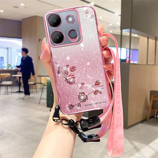 KADEM For Transsion Tecno Spark Go 2023 4G / Transsion Infinix Smart 7 4G Case Flower Decor TPU Phone Cover with Strap