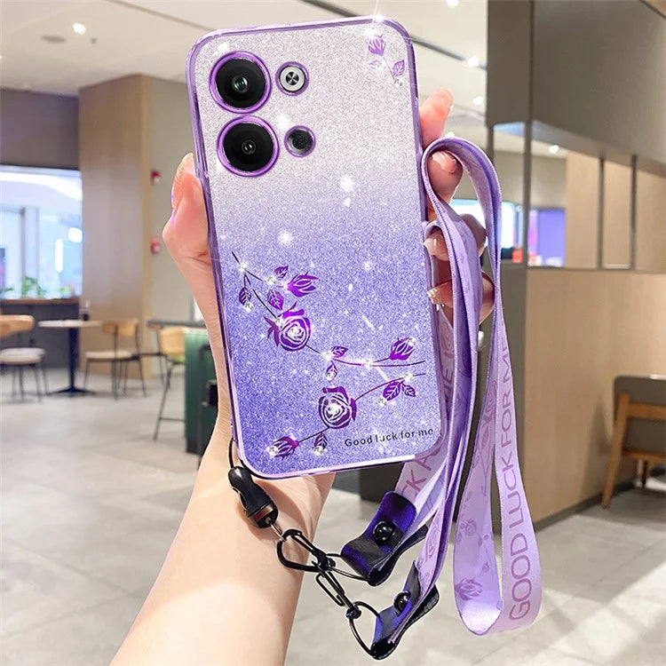 KADEM For Transsion Infinix Note 30i 4G Case Gradient Flower Design TPU Phone Cover with Strap