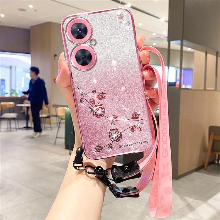 KADEM For Transsion Tecno Camon 19 Neo 4G Flower Pattern TPU Gradient Phone Cover with Strap