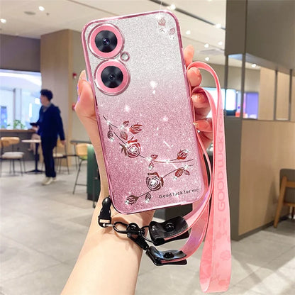 KADEM For Transsion Tecno Camon 19 Neo 4G Flower Pattern TPU Gradient Phone Cover with Strap