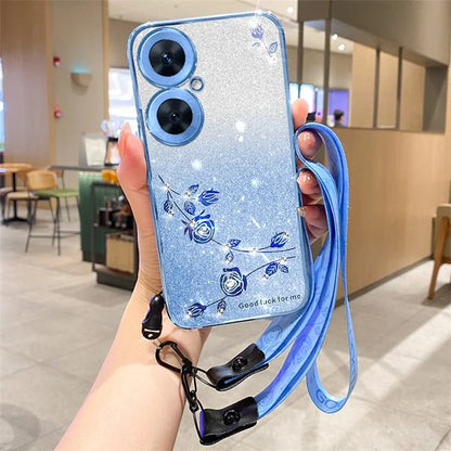 KADEM For Transsion Tecno Camon 19 Neo 4G Flower Pattern TPU Gradient Phone Cover with Strap