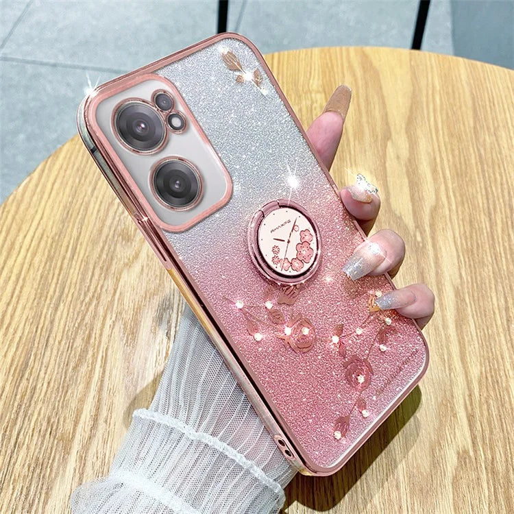 KADEM For OnePlus Nord CE 2 5G Case TPU Ring Kickstand Glitter Mobile Phone Protector