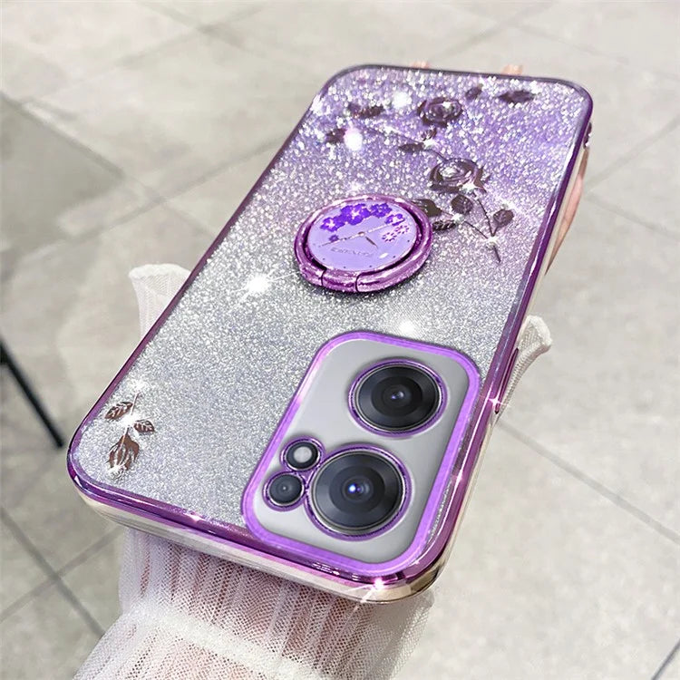 KADEM For OnePlus Nord CE 2 5G Case TPU Ring Kickstand Glitter Mobile Phone Protector