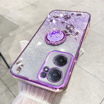 KADEM For OnePlus Nord CE 2 5G Case TPU Ring Kickstand Glitter Mobile Phone Protector