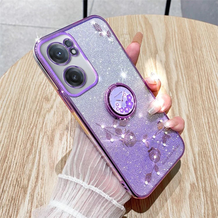 KADEM For OnePlus Nord CE 2 5G Case TPU Ring Kickstand Glitter Mobile Phone Protector