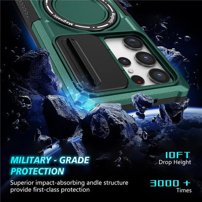 For Samsung Galaxy S23 Ultra Case Slide Lens Window Kickstand Phone Coverish Green
