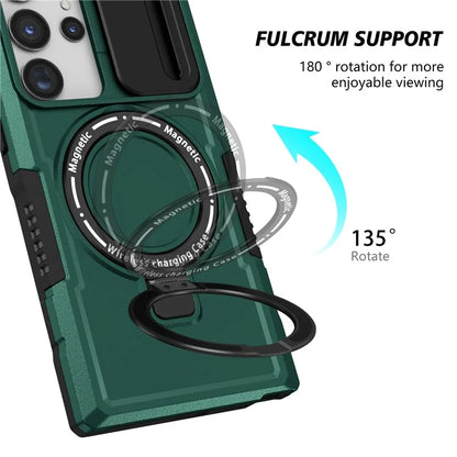 For Samsung Galaxy S23 Ultra Case Slide Lens Window Kickstand Phone Coverish Green