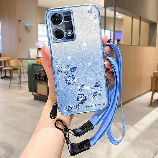 KADEM For Oppo Reno7 4G / Reno8 4G / F21 Pro 4G / F21s Pro 4G Case TPU Glitter Phone Cover with Strap