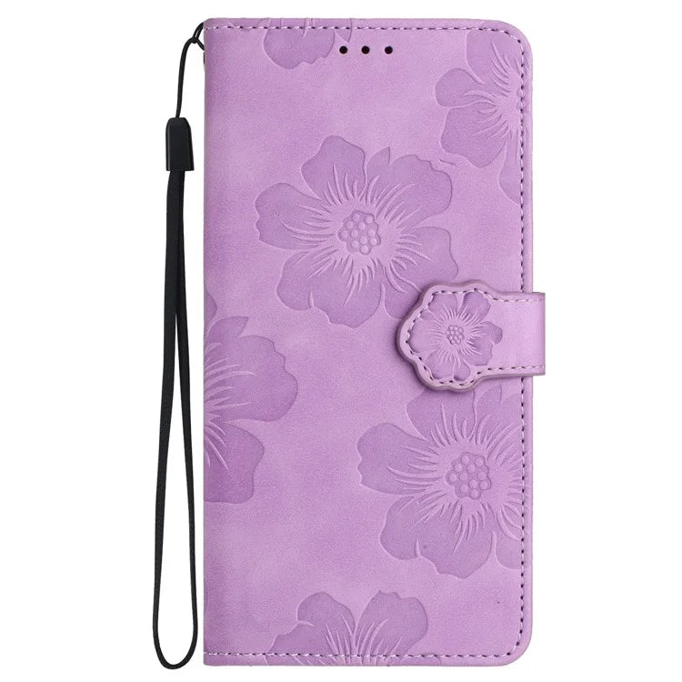 For Samsung Galaxy A05 4G Case Flowers Imprinted PU Leather Wallet Phone Cover