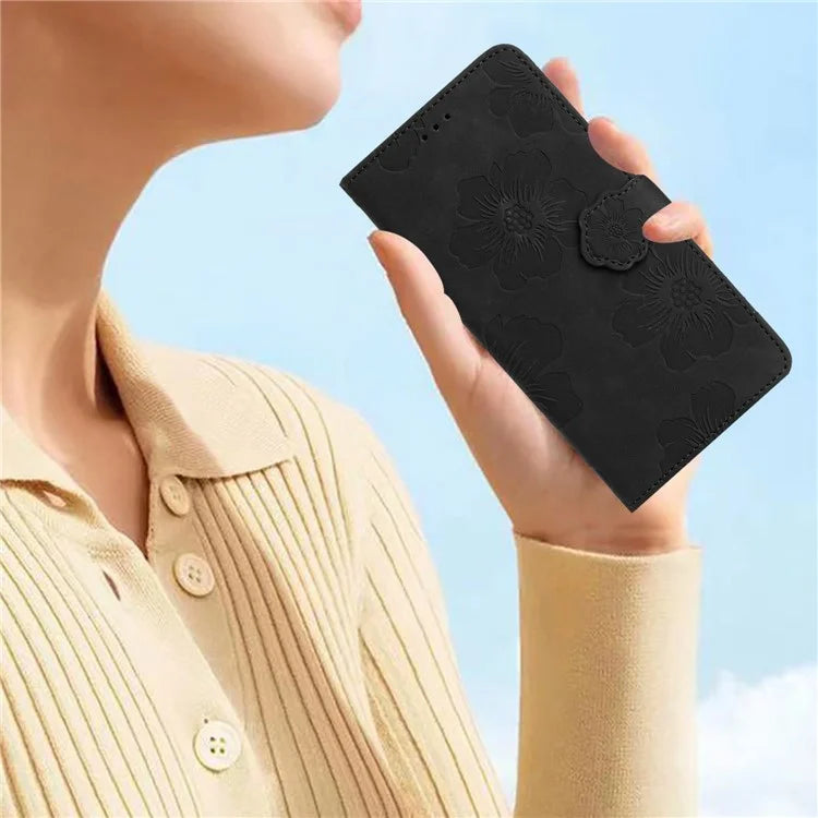 For Samsung Galaxy A05 4G Case Flowers Imprinted PU Leather Wallet Phone Cover