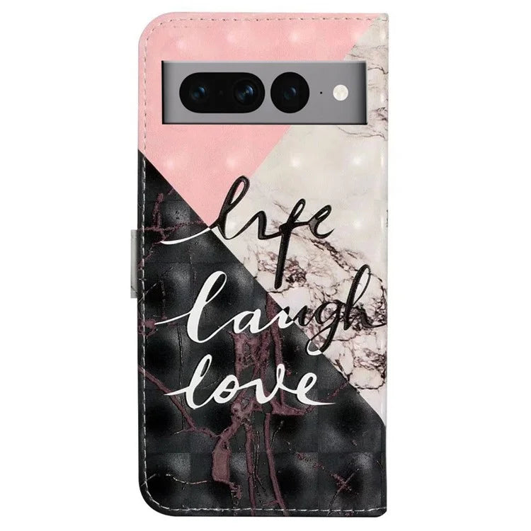 For Google Pixel 7 Pro 5G Case PU Leather Stand 3D Pattern Printing Phone Cover