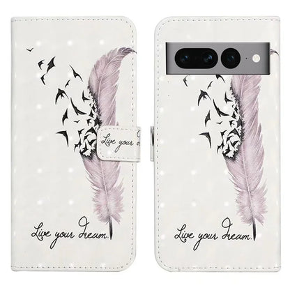 For Google Pixel 7 Pro 5G Case PU Leather Stand 3D Pattern Printing Phone Cover