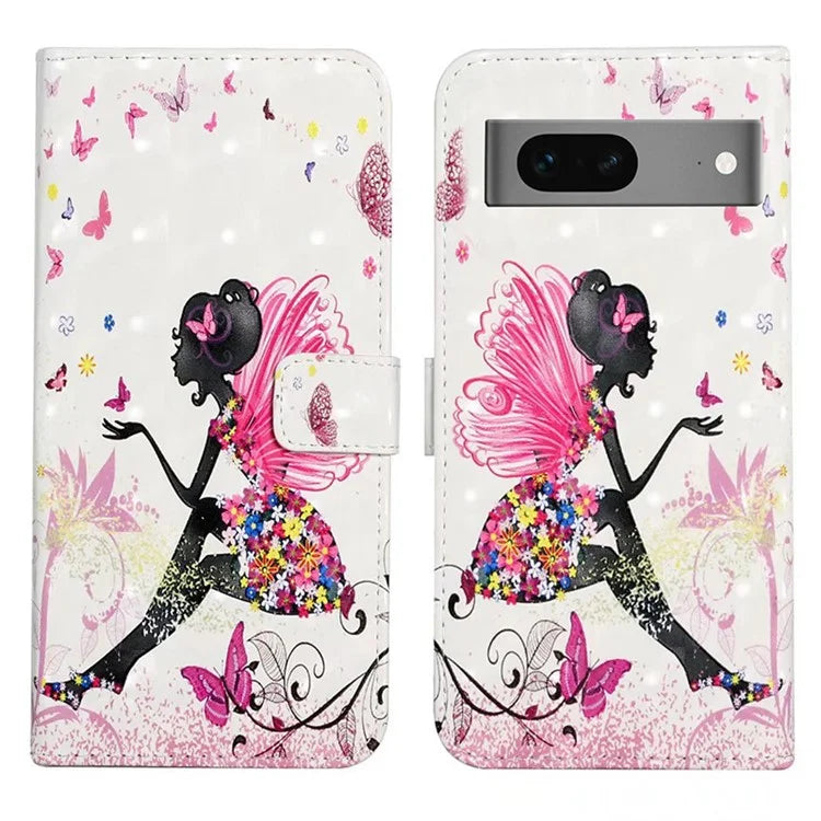 For Google Pixel 7 Pro 5G Case PU Leather Stand 3D Pattern Printing Phone Cover