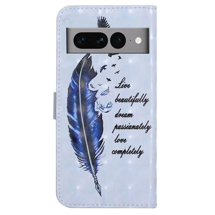 For Google Pixel 7 Pro 5G Case PU Leather Stand 3D Pattern Printing Phone Cover