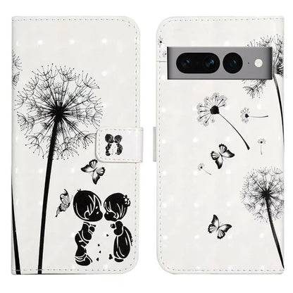 For Google Pixel 7 Pro 5G Case PU Leather Stand 3D Pattern Printing Phone Cover
