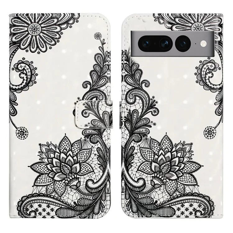 For Google Pixel 7 Pro 5G Case PU Leather Stand 3D Pattern Printing Phone Cover