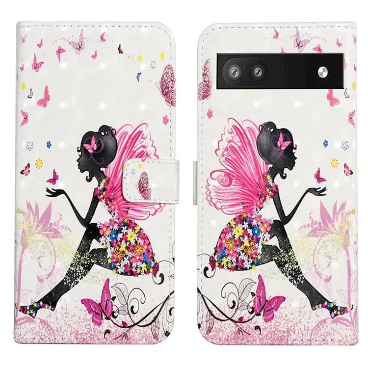 For Google Pixel 7a Case PU Leather 3D Pattern Phone Cover with Stand