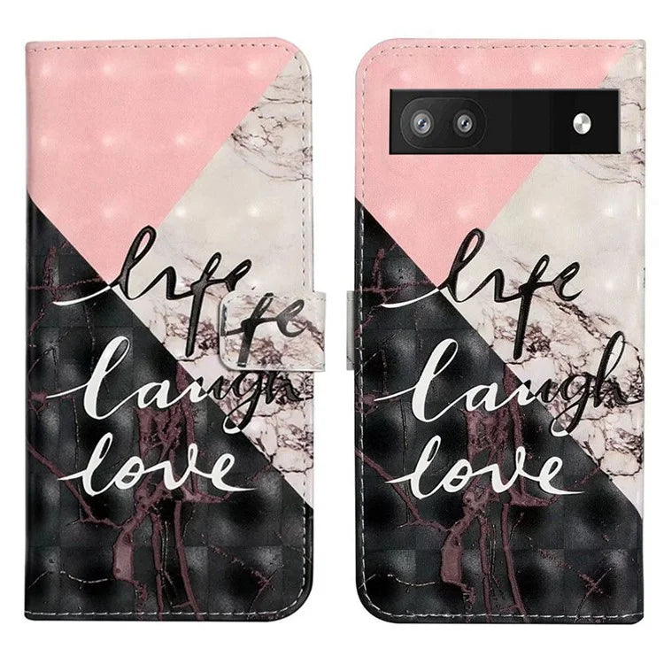 For Google Pixel 7a Case PU Leather 3D Pattern Phone Cover with Stand