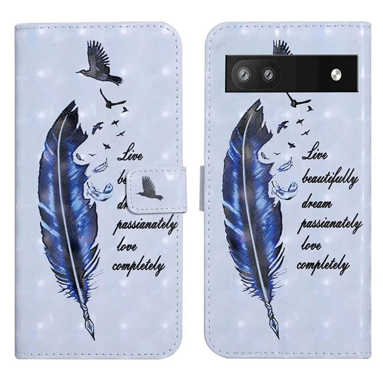 For Google Pixel 7a Case PU Leather 3D Pattern Phone Cover with Stand