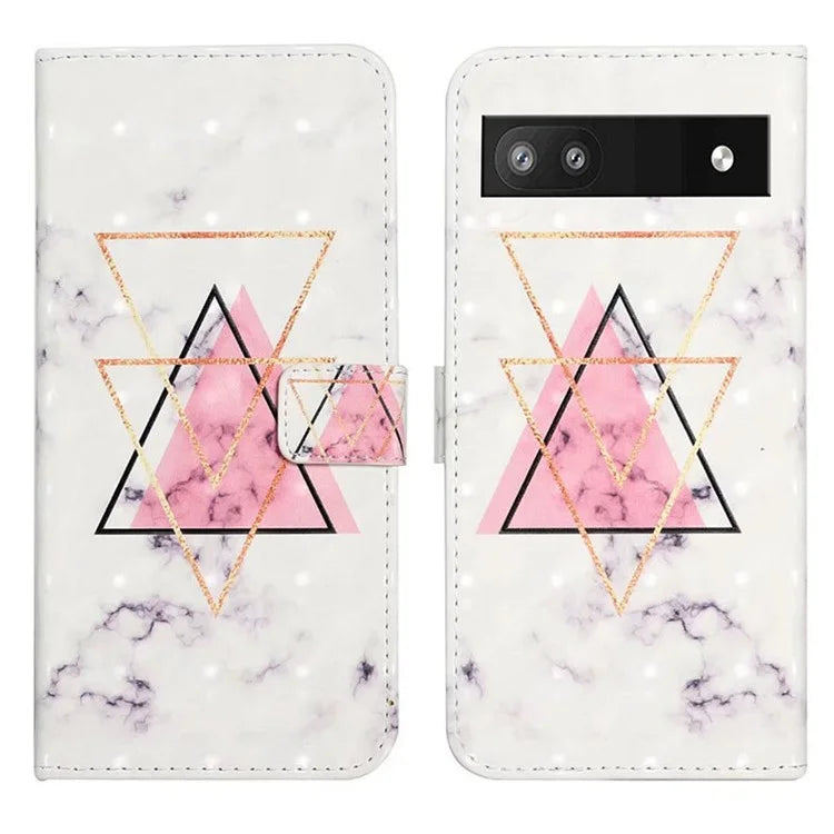 For Google Pixel 7a Case PU Leather 3D Pattern Phone Cover with Stand