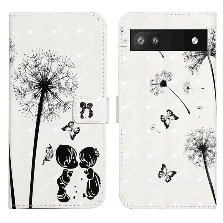 For Google Pixel 7a Case PU Leather 3D Pattern Phone Cover with Stand