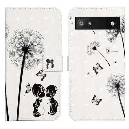 For Google Pixel 7a Case PU Leather 3D Pattern Phone Cover with Stand
