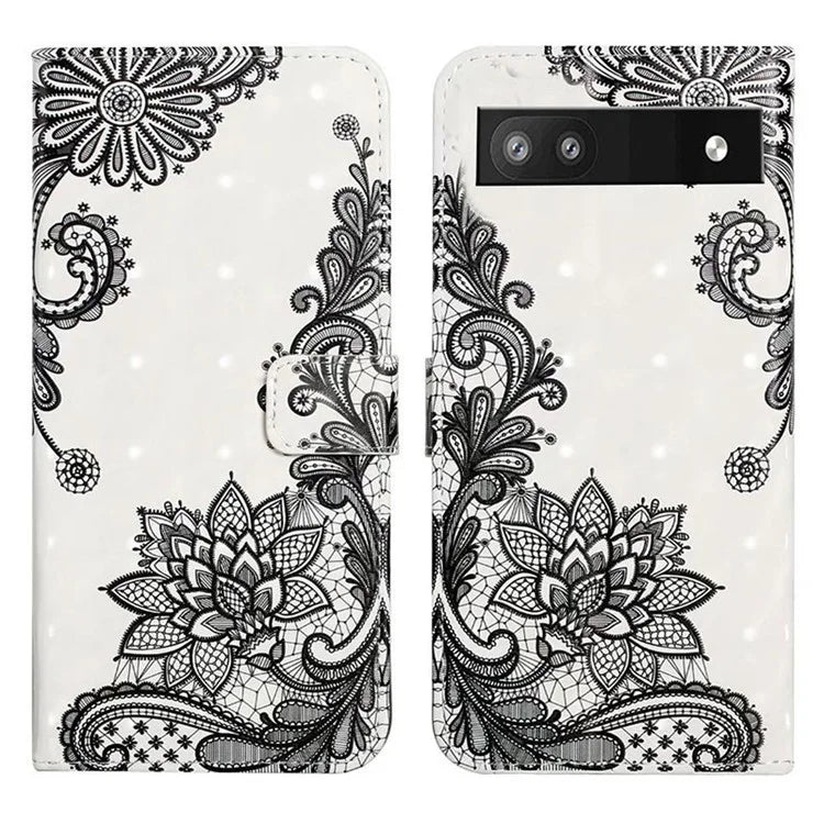 For Google Pixel 7a Case PU Leather 3D Pattern Phone Cover with Stand