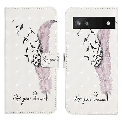 For Google Pixel 7a Case PU Leather 3D Pattern Phone Cover with Stand