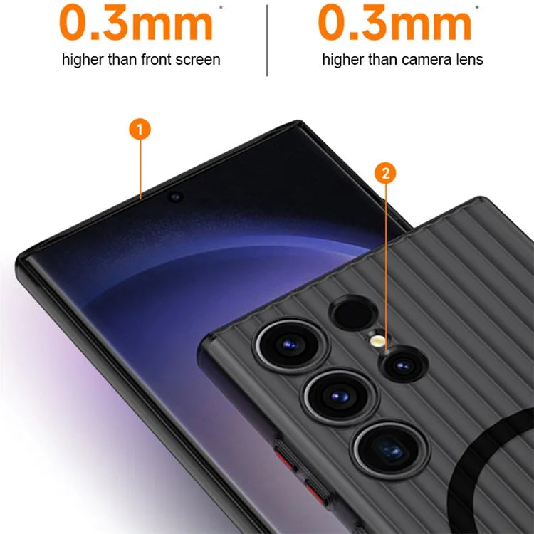 For Samsung Galaxy S23 Ultra Case Corrugated Texture Phone Cover Magnetic PC Shell