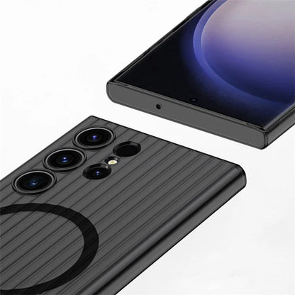 For Samsung Galaxy S23 Ultra Case Corrugated Texture Phone Cover Magnetic PC Shell