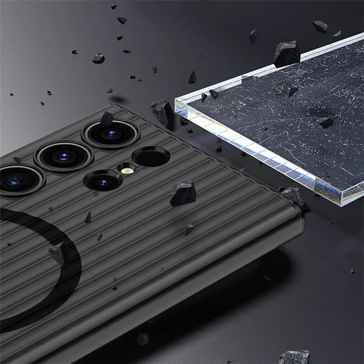 For Samsung Galaxy S23 Ultra Case Corrugated Texture Phone Cover Magnetic PC Shell