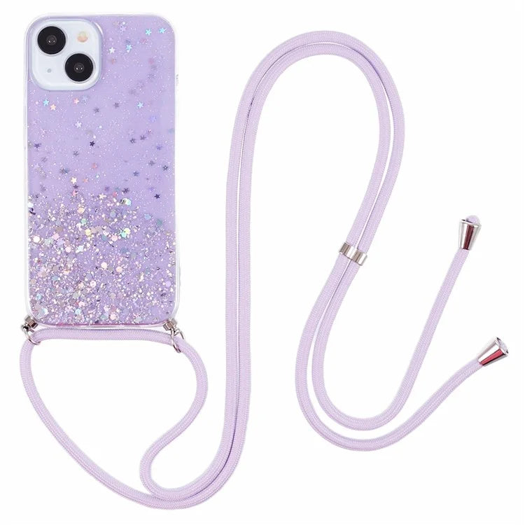 AW Series for iPhone 15 Case Sparkle Epoxy TPU Phone Cover with Lanyard