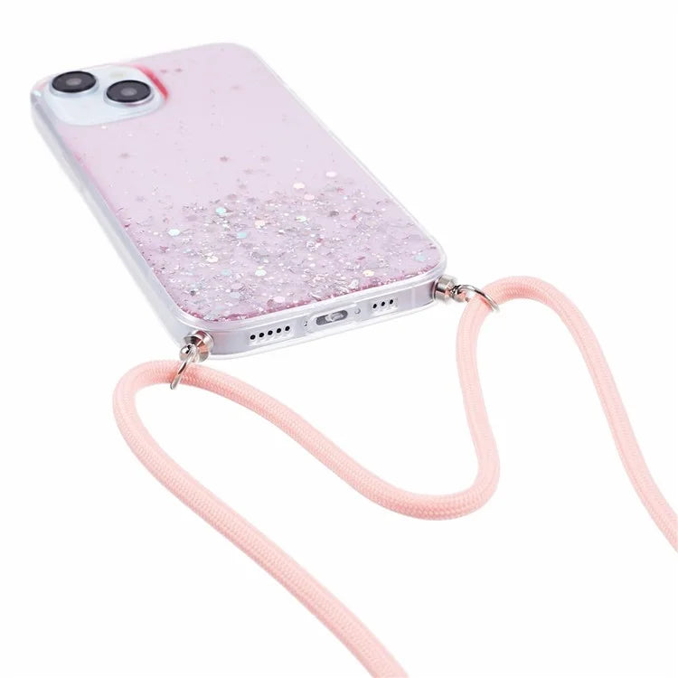 AW Series for iPhone 15 Case Sparkle Epoxy TPU Phone Cover with Lanyard