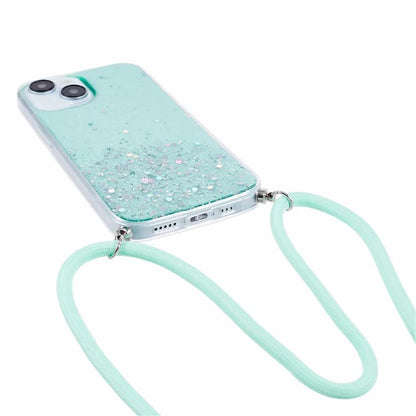 AW Series for iPhone 15 Case Sparkle Epoxy TPU Phone Cover with Lanyard