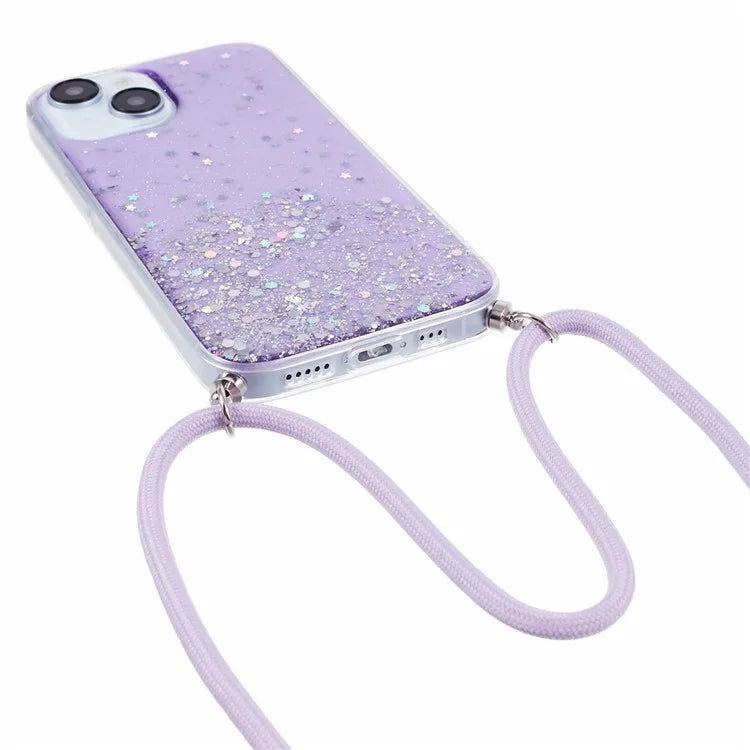 AW Series for iPhone 15 Plus TPU Case Sparkle Epoxy Phone Cover with Lanyard