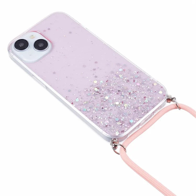 AW Series for iPhone 15 Plus TPU Case Sparkle Epoxy Phone Cover with Lanyard