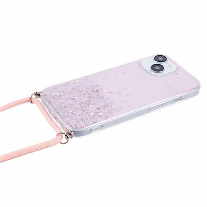 AW Series for iPhone 15 Plus TPU Case Sparkle Epoxy Phone Cover with Lanyard