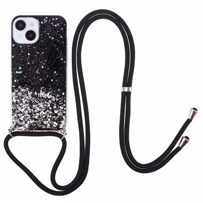 AW Series for iPhone 15 Plus TPU Case Sparkle Epoxy Phone Cover with Lanyard