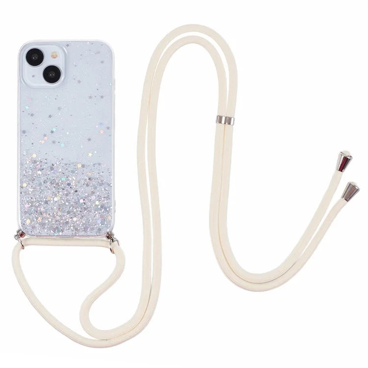 AW Series for iPhone 15 Plus TPU Case Sparkle Epoxy Phone Cover with Lanyard