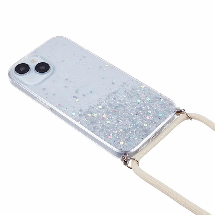 AW Series for iPhone 15 Plus TPU Case Sparkle Epoxy Phone Cover with Lanyard