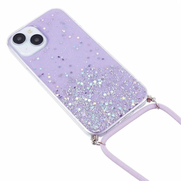 AW Series Sparkle Epoxy TPU Case for iPhone 14 Plus Case Shockproof Phone Cover with Lanyard