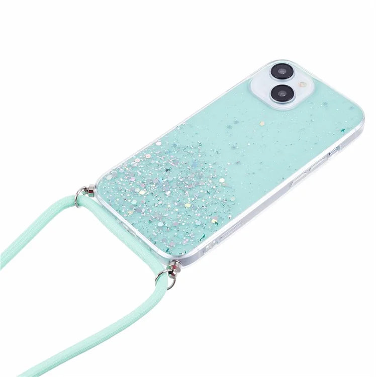 AW Series Sparkle Epoxy TPU Case for iPhone 14 Plus Case Shockproof Phone Cover with Lanyard