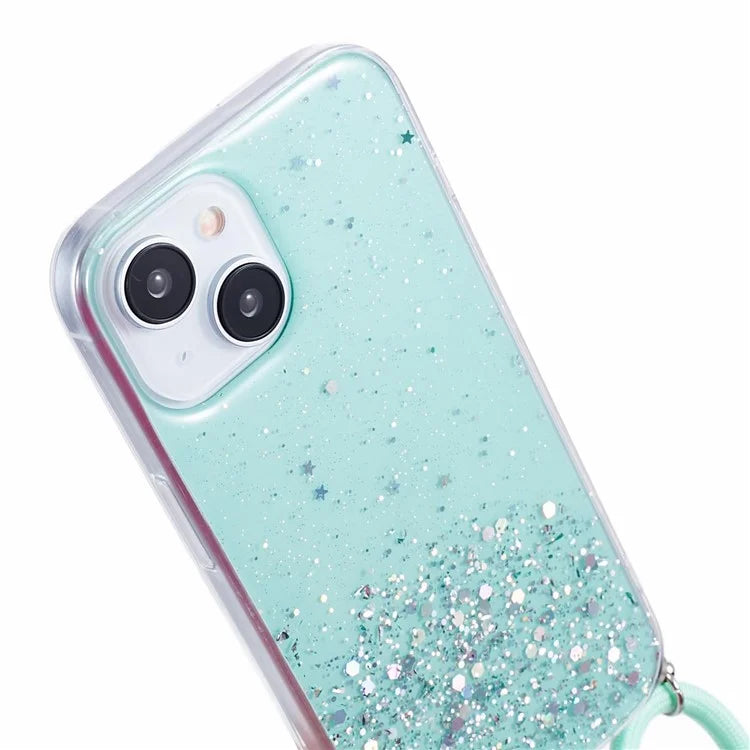 AW Series Sparkle Epoxy TPU Case for iPhone 14 Plus Case Shockproof Phone Cover with Lanyard