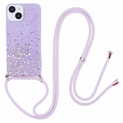 AW Series for iPhone 13 Slim Case Sparkle Epoxy TPU Phone Shell with Lanyard