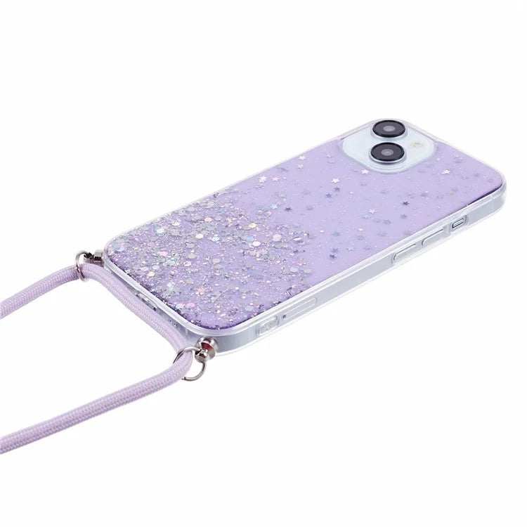 AW Series for iPhone 13 Slim Case Sparkle Epoxy TPU Phone Shell with Lanyard
